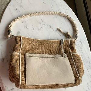 Brighston straw weave shoulder bag. Leather trim.